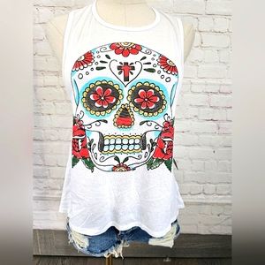 Chaser Sugar Skull Graphic Tank | White | XS | NWT